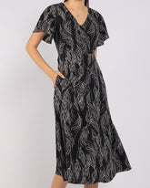 Lines Printed Flutter Sleeve Midi